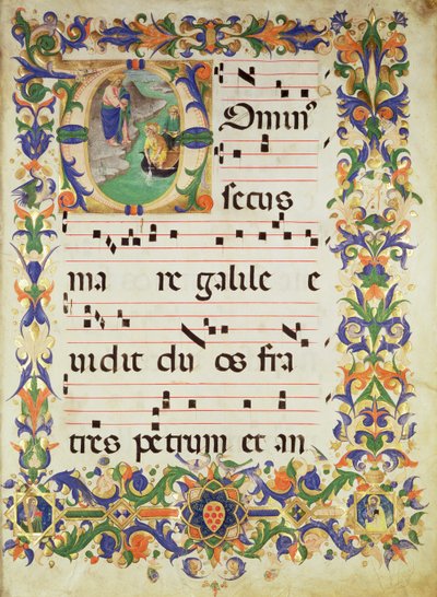 Missel 515 f.1r Page de musique chorale avec une initiale historiée 